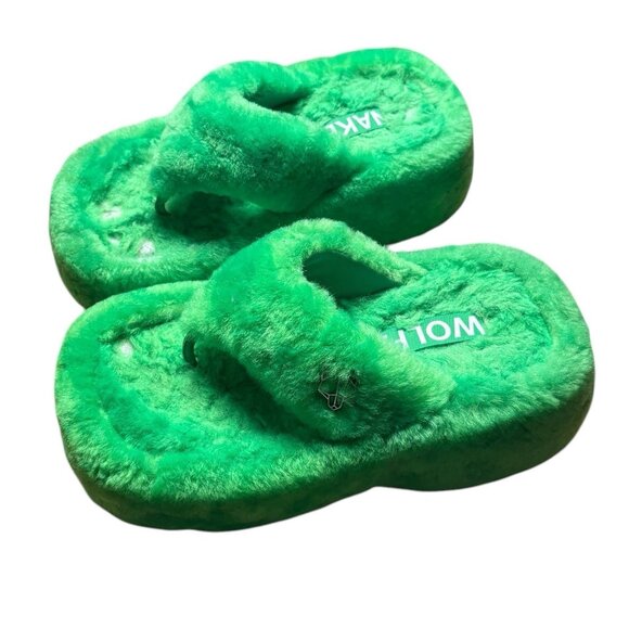 Naked Wolfe Platform Flip Flop Sandal The dreamer shearling Wool Sz 9 Green - Picture 6 of 15